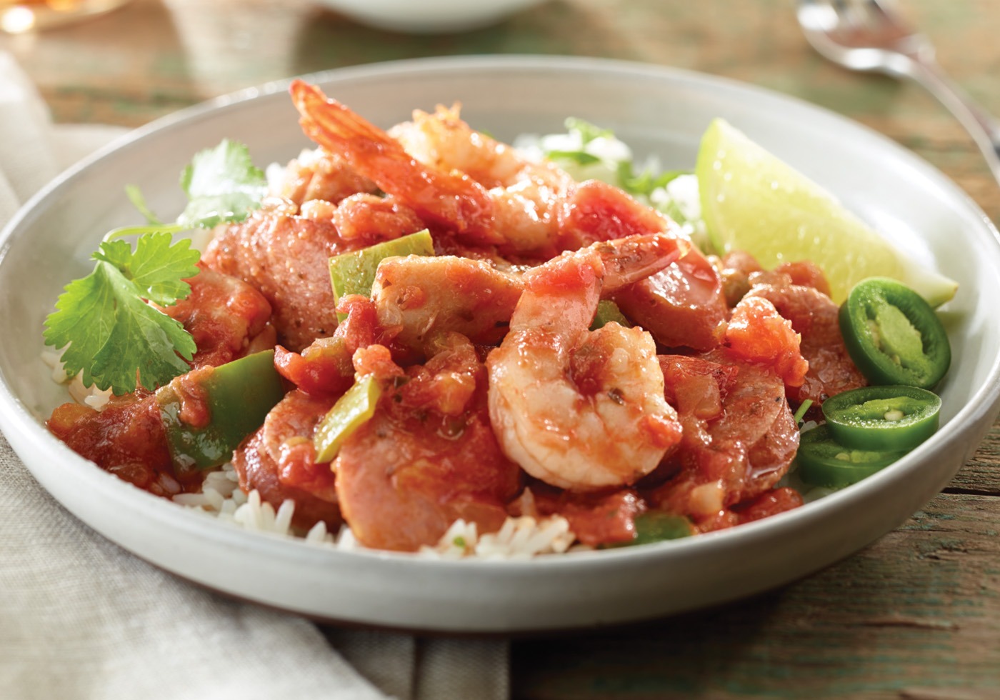 Herdez mexican gumbo with chicken andouille sausage shrimp and cilantro rice