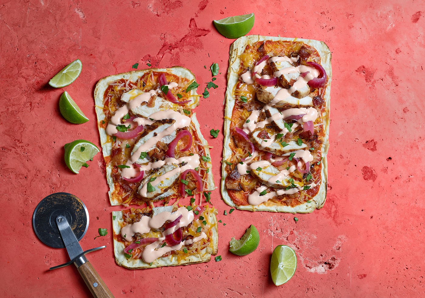 Flatbread with Guajillo Lime Mayo and Chipotle Chicken