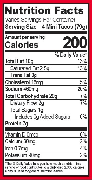 Beef Mini Tacos Nutrition Facts