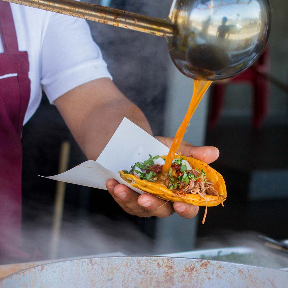 Birria taco in chef's hand