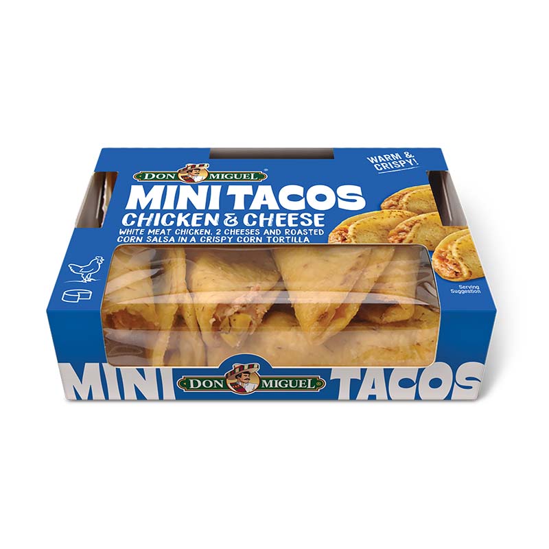 DON MIGUEL® Chicken & 2-Cheese Mini Tacos With Hot Case Display Boxes