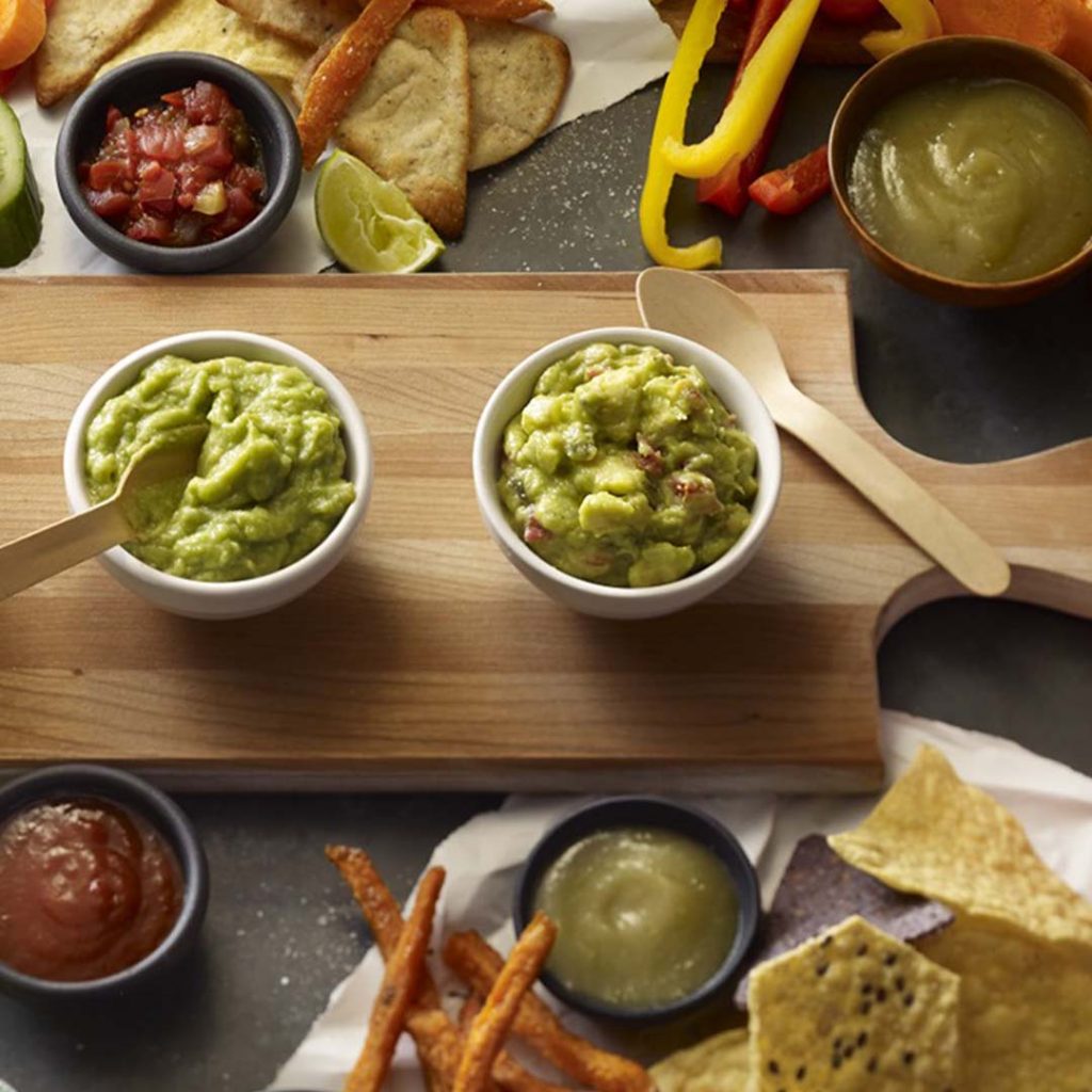 Overhead of two bowls with guacamole