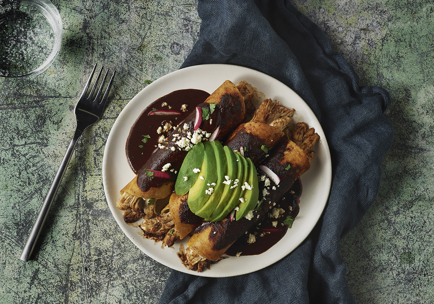 Chicken Mole Enchiladas with Avocado