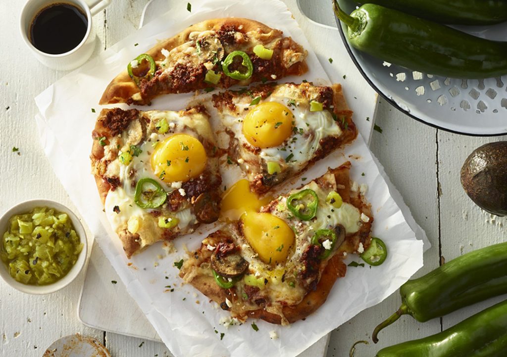 Overhead shot of Mexican pizza