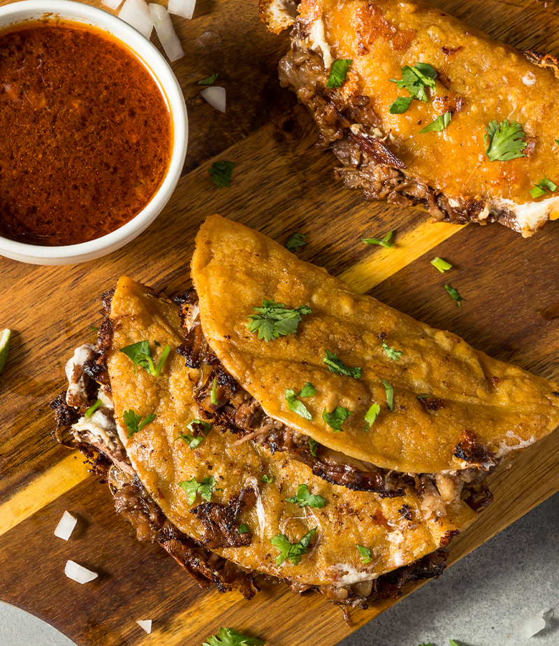 Overhead shot of birria tacos