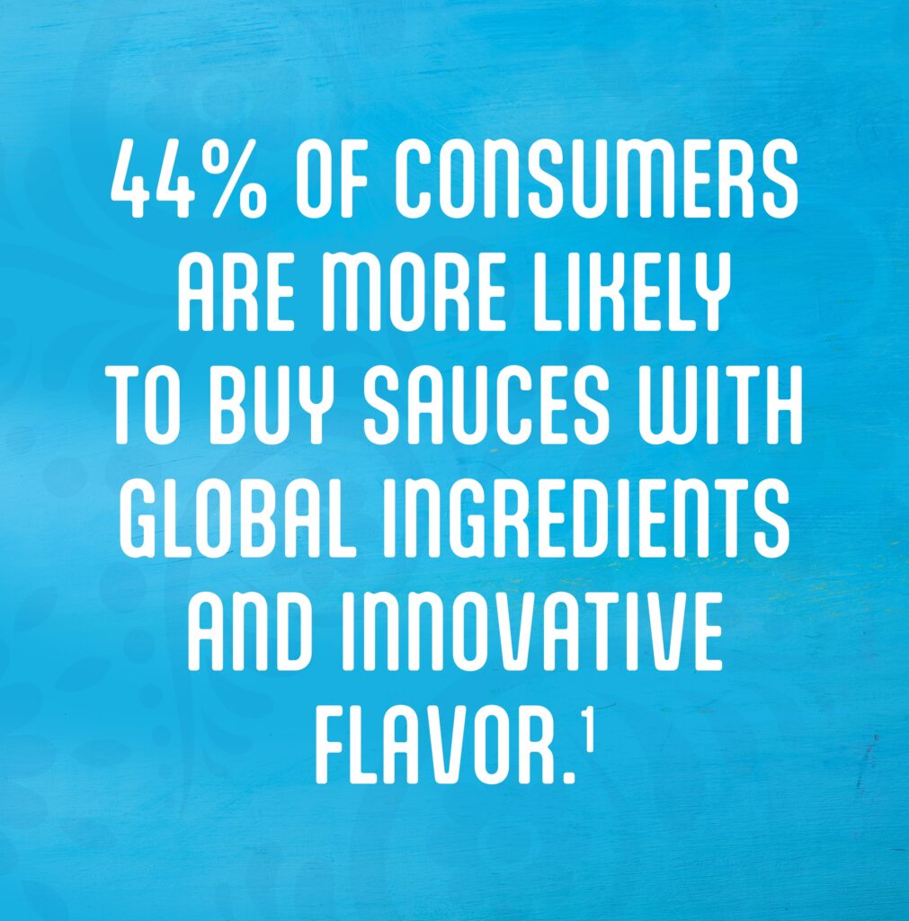 44% of consumers are more likely to buy sauces with global ingredients and innovative flavor.