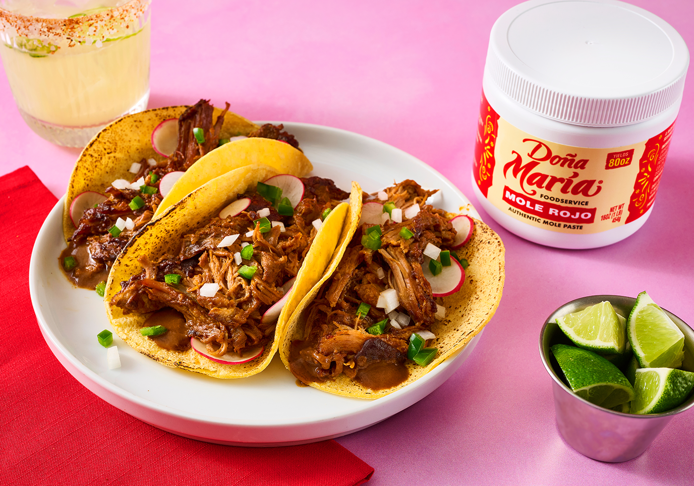 Carnitas Tacos with Mole Rojo Sauce